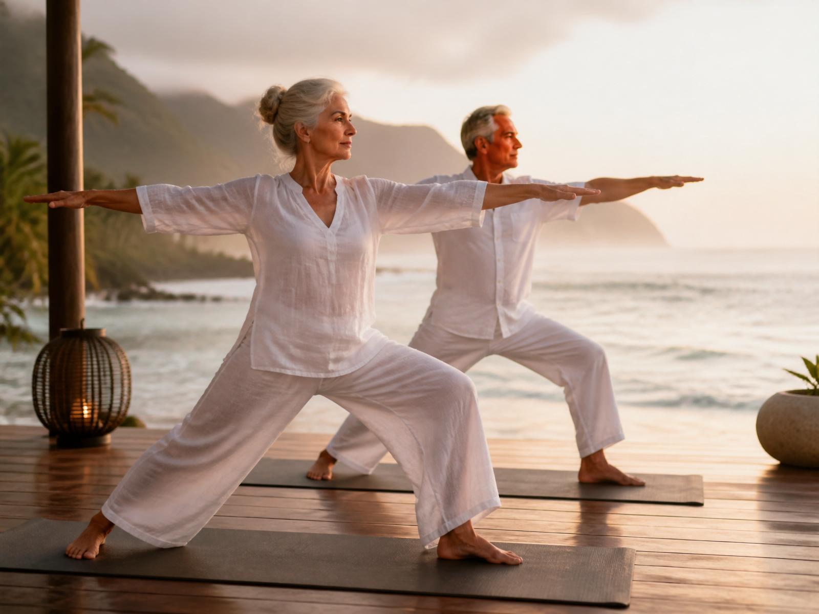 Sunrise yoga on the coastline